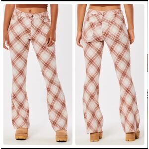 Hollister Brown Plaid Hi Rise Flare Pants M Super Stretch Hippie Y2K Style